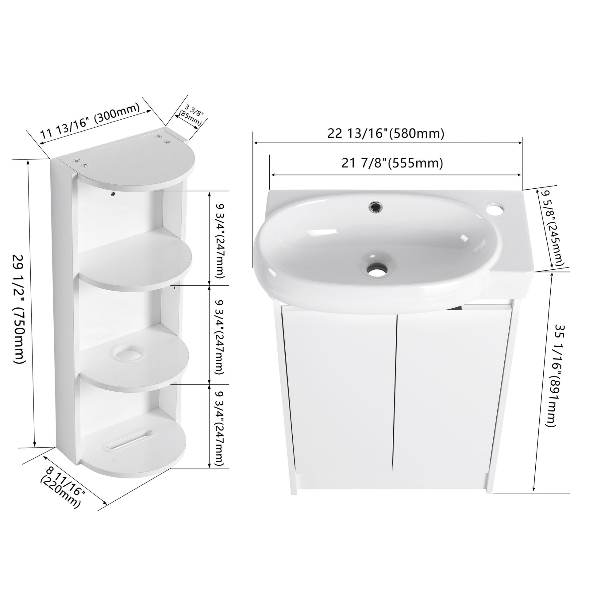 Freestanding Bathroom Vanity With Sink And Storage Rack, Soft Close Doors Base With Basin