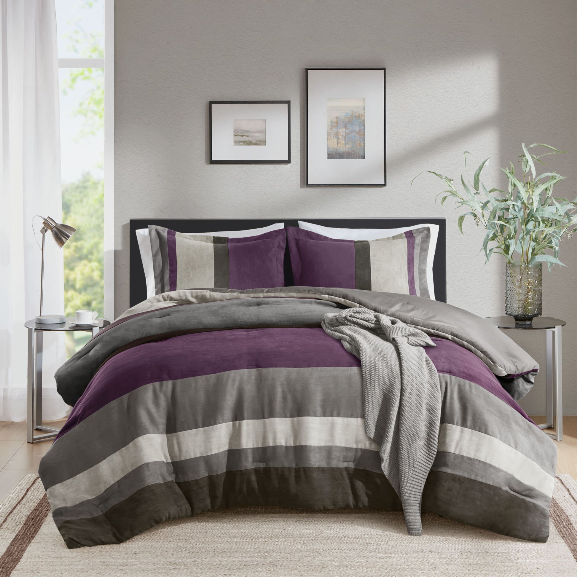 Boulder Stripe - Twin/Twin Long Pieced Comforter Set - Purple