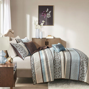 Princeton - 5 Piece Reversible Coverlet Set - Blue