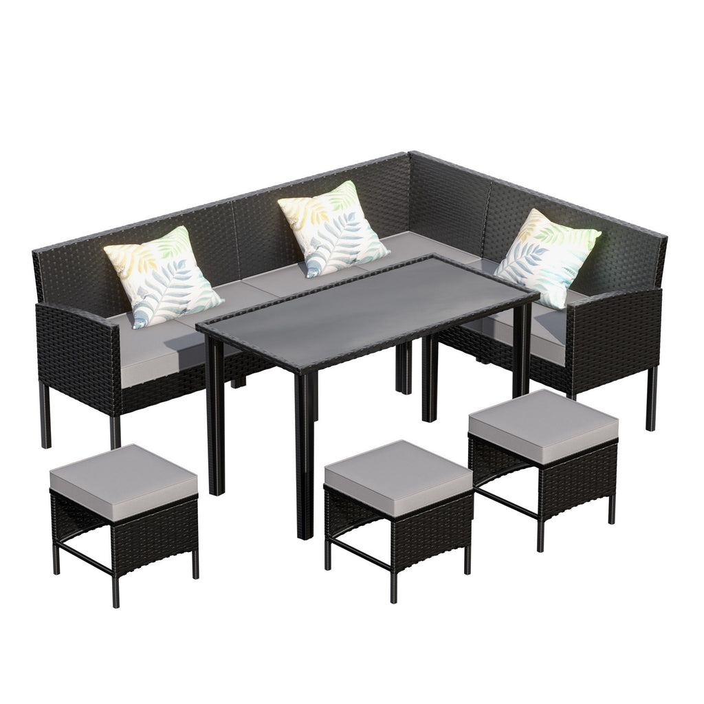 7 Piece Outdoor Furniture Set Waterproof Cushions Glass Table