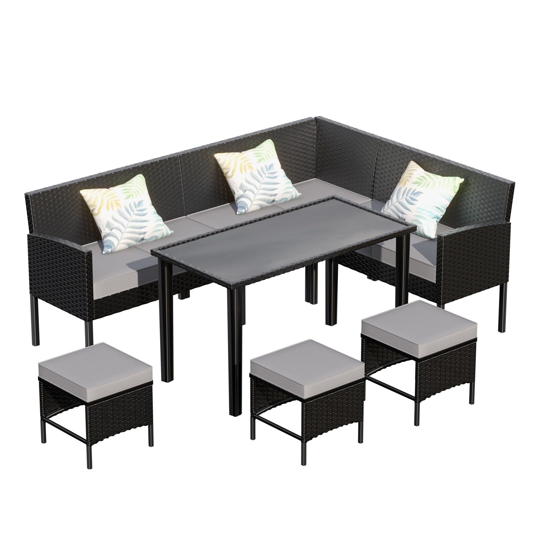 7 Piece Outdoor Furniture Set Waterproof Cushions Glass Table