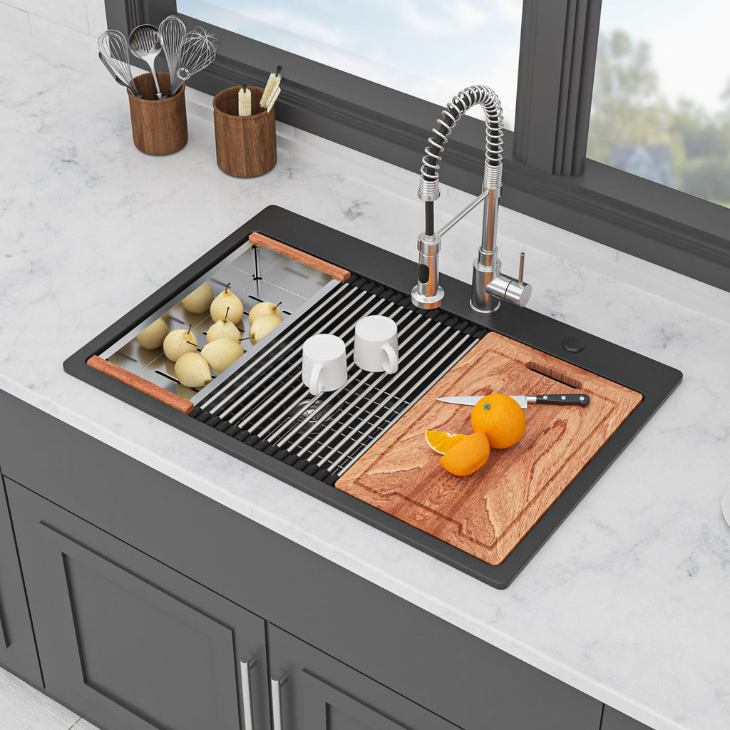 Quartz Kitchen Sink, Double Bowl Undermount Workstation