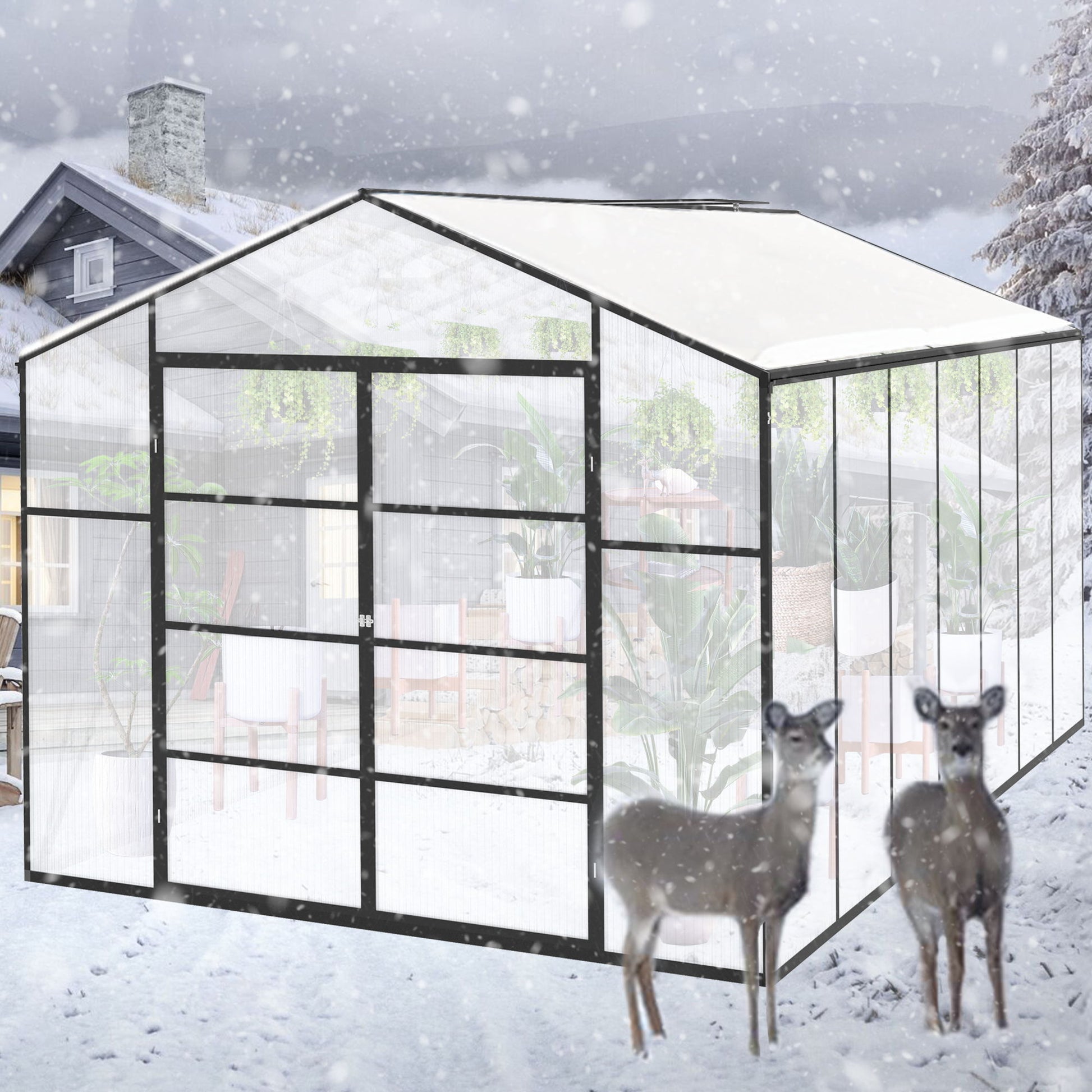 Gain Height Windproof Aluminum Greenhouse With Raised Base