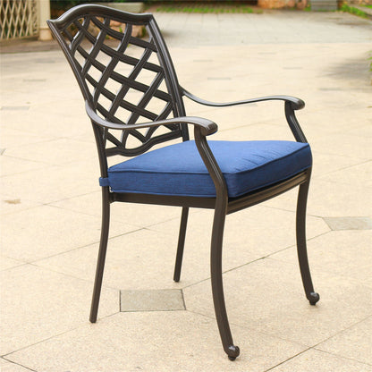 Outdoor Patio Aluminum Dining Arm Chair With Cushion (Set of 2) - Navy Blue