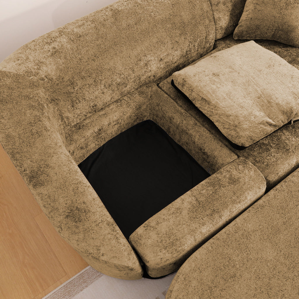 3 Seater Sofa With Built In Pet Bed Nook, Curved Design And 2 Throw Pillows