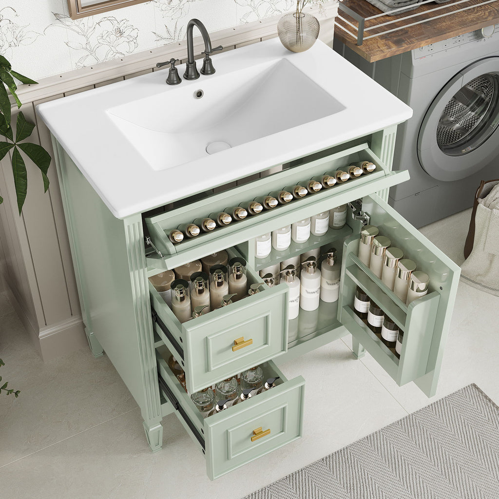 Modern Bathroom Vanity With Sink, 1 Flip Drawer And 2 Drawers, Adjustable Shelf