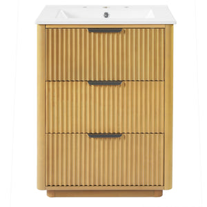 Bathroom Vanity With Sink, Open Shelf & Closed Storage - Natural Wood