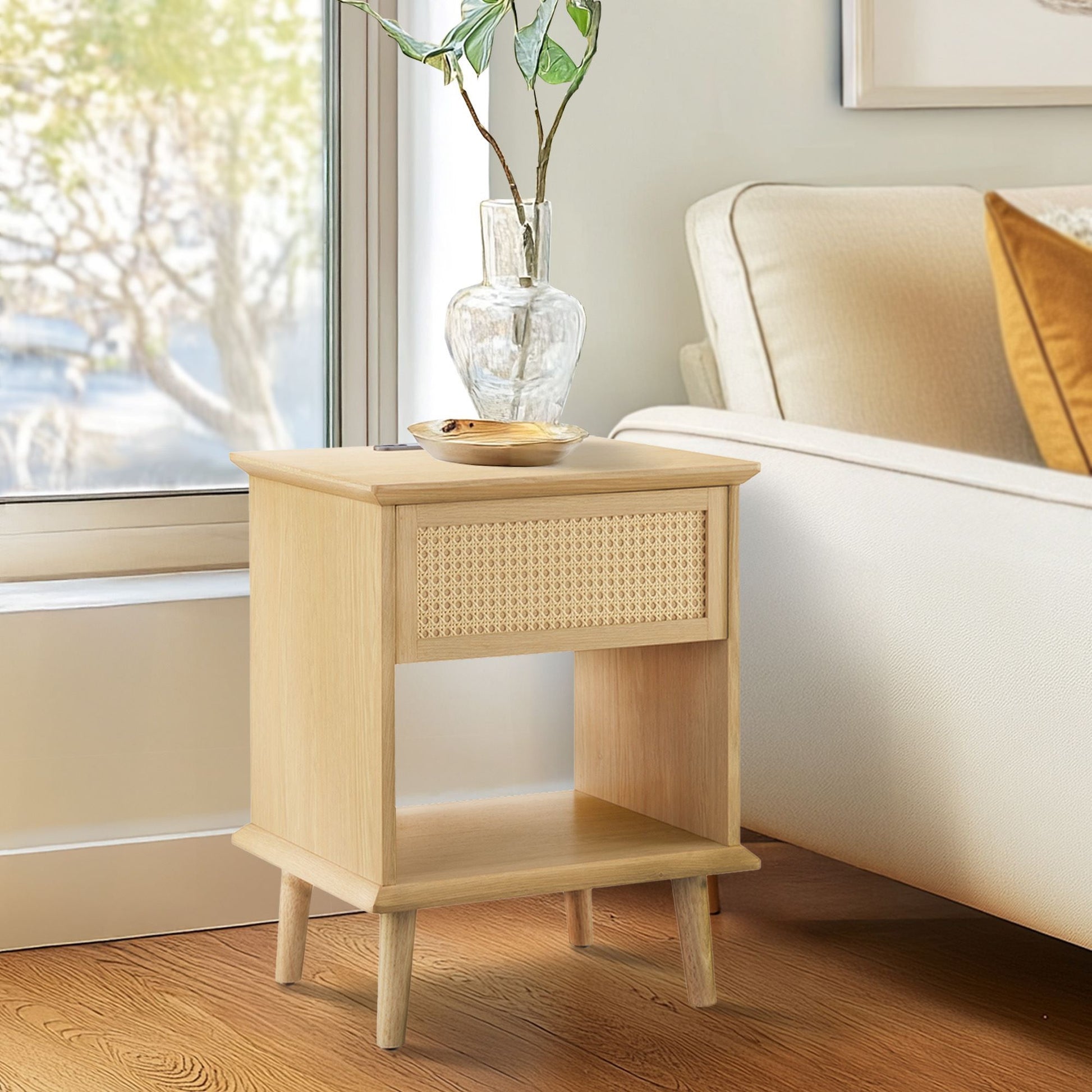 Teagan - Accent Side Table With Drawer Storage & Lower Open Shelf - Natural