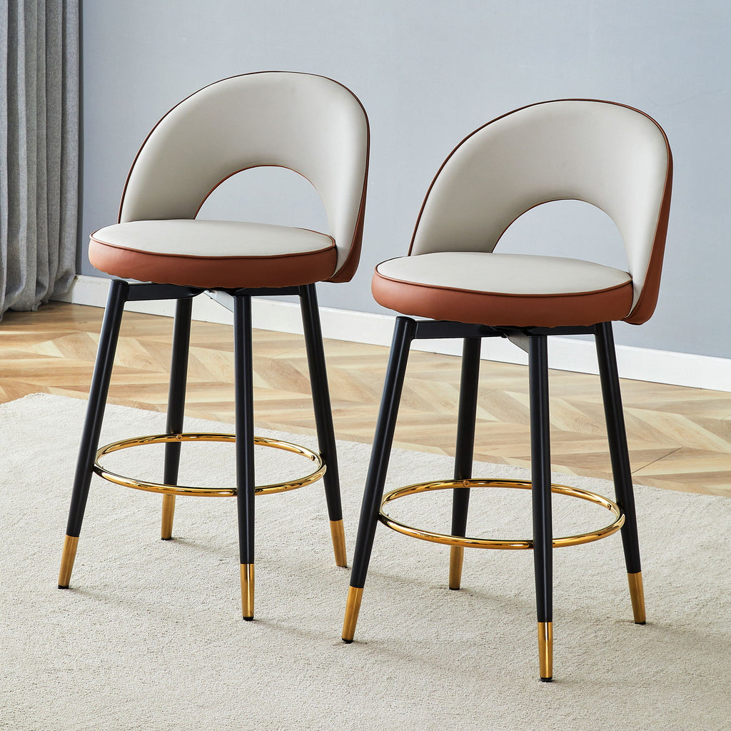 Upholstered Rotatable Bar Chair With Metal Legs For Dining Room