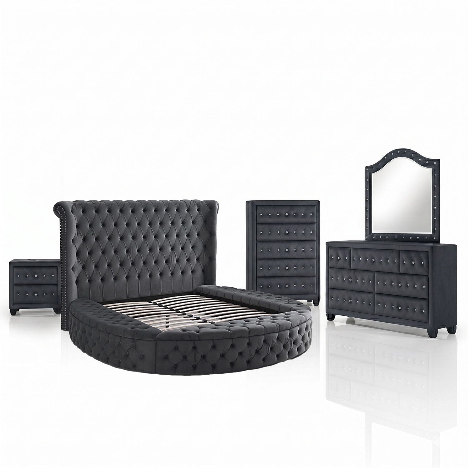 Hazel - 5 Piece Queen Tufted Bedroom Set - Gray
