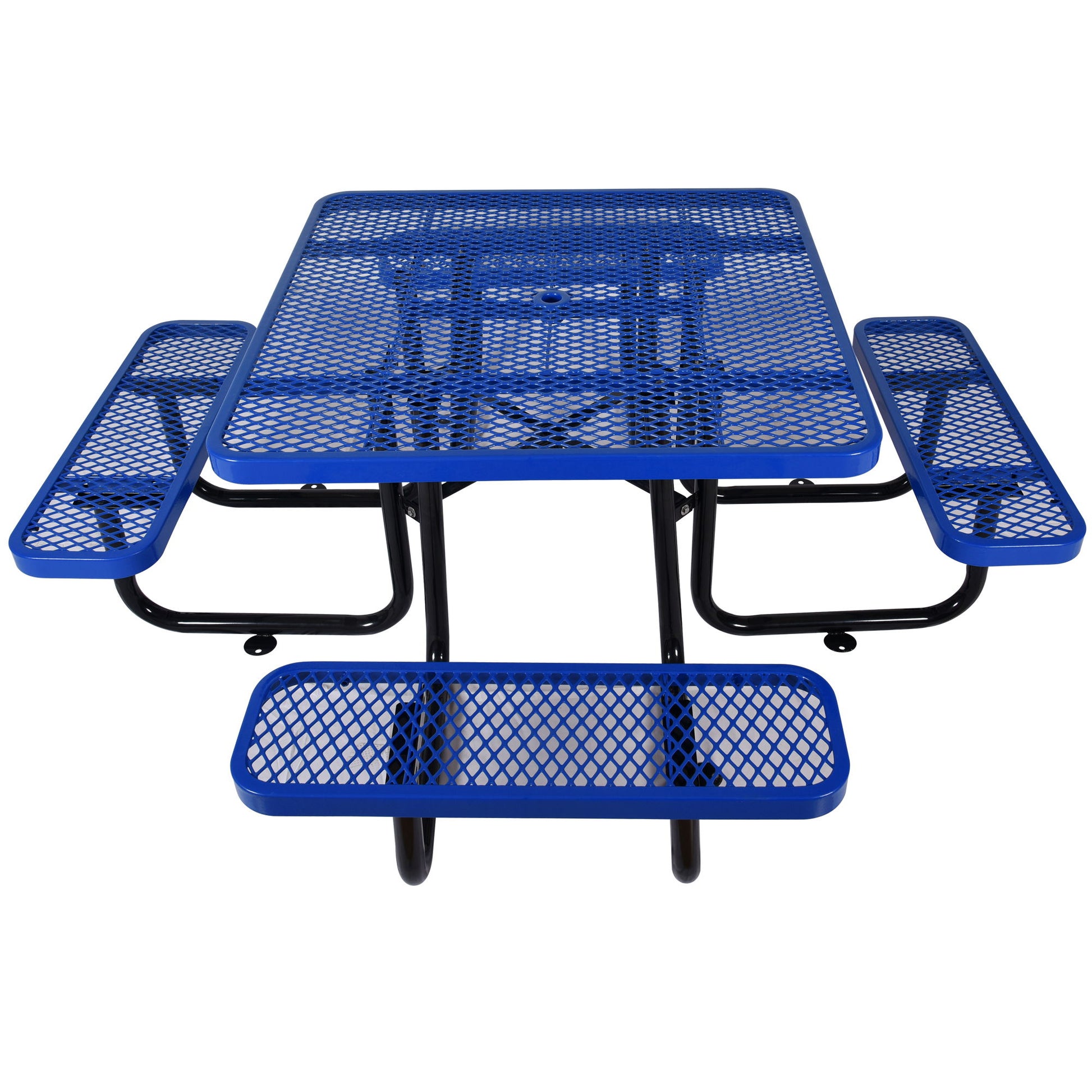 Square Outdoor Steel Picnic Table, With Umbrella Pole