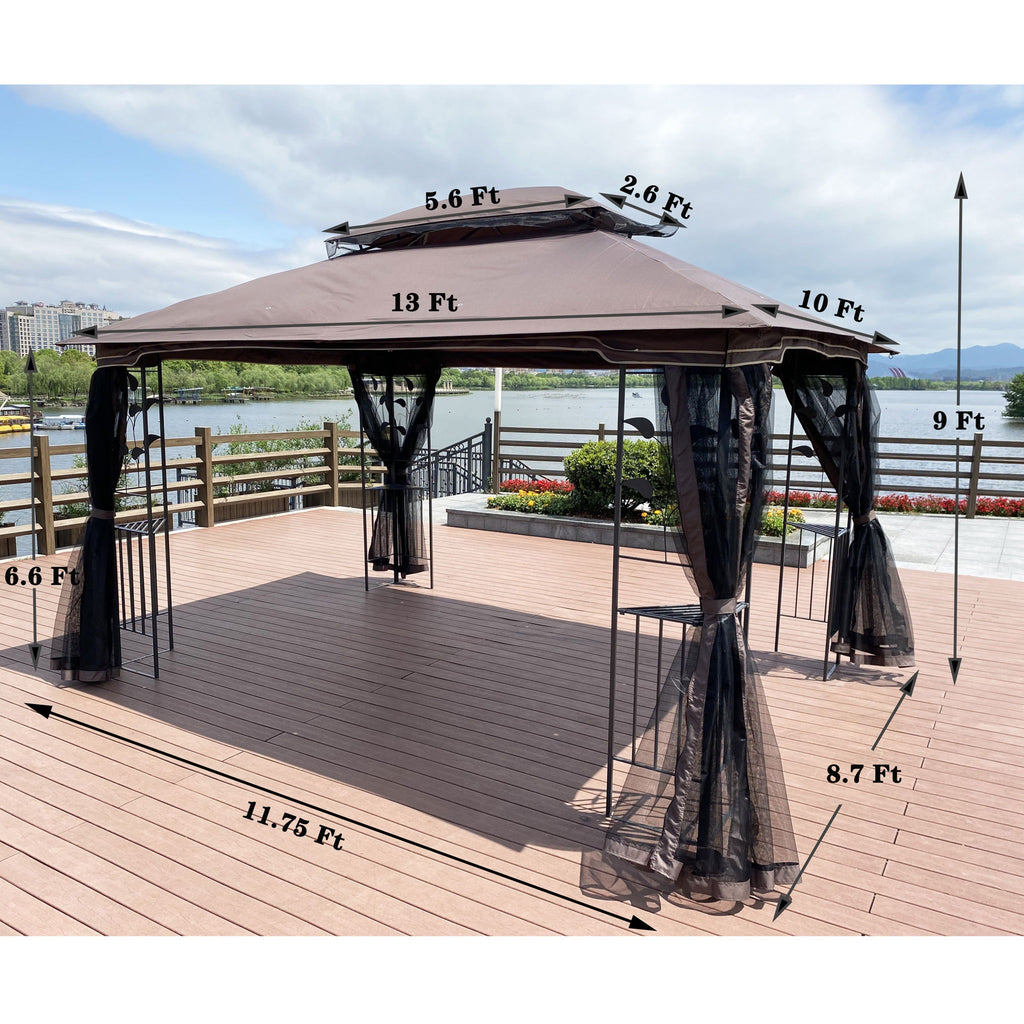 Patio Gazebo Tent With Ventilated Double Roof And Mosquito Net For Backyard Or Garden