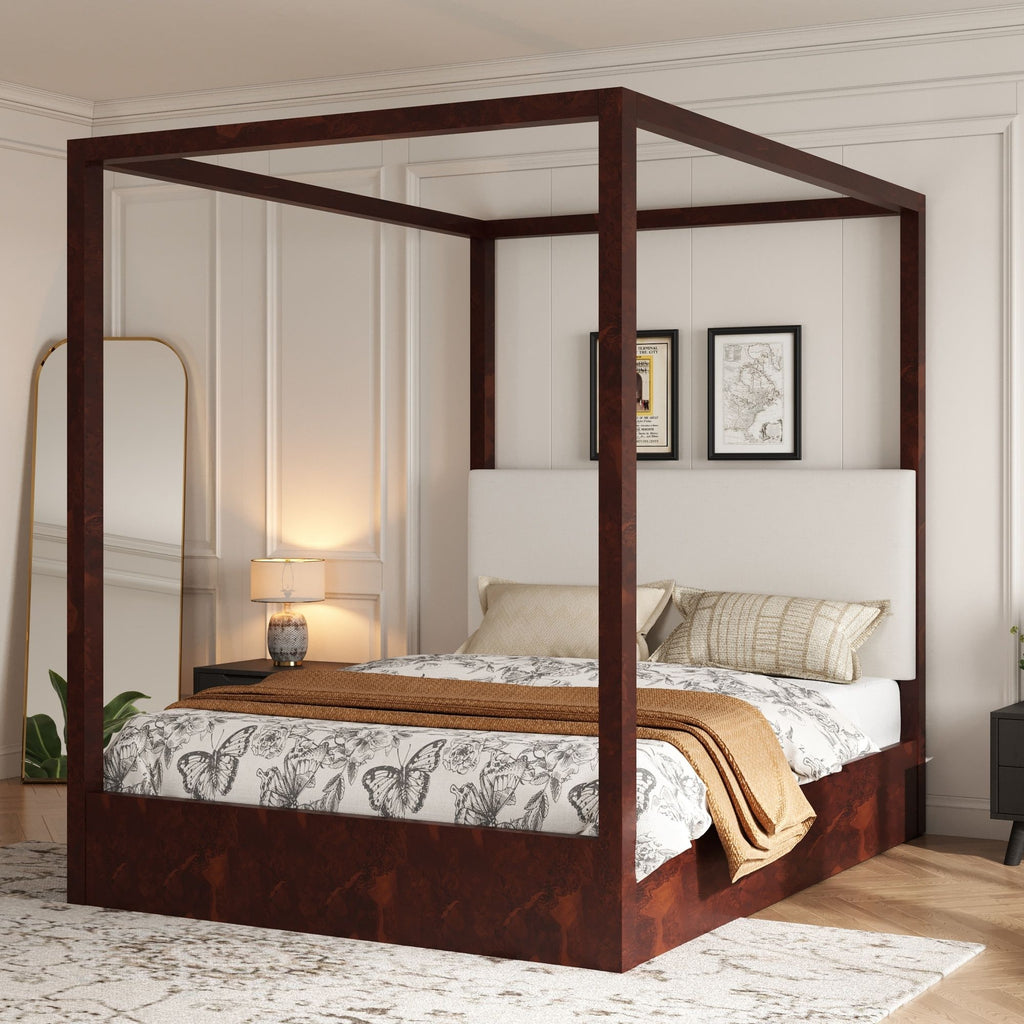 Canopy Platform Bed With Upholstered Headboard