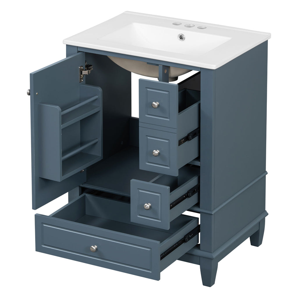 Modern Bathroom Vanity With Sink, Freestanding Cabinet With Drawers And Storage Shelves