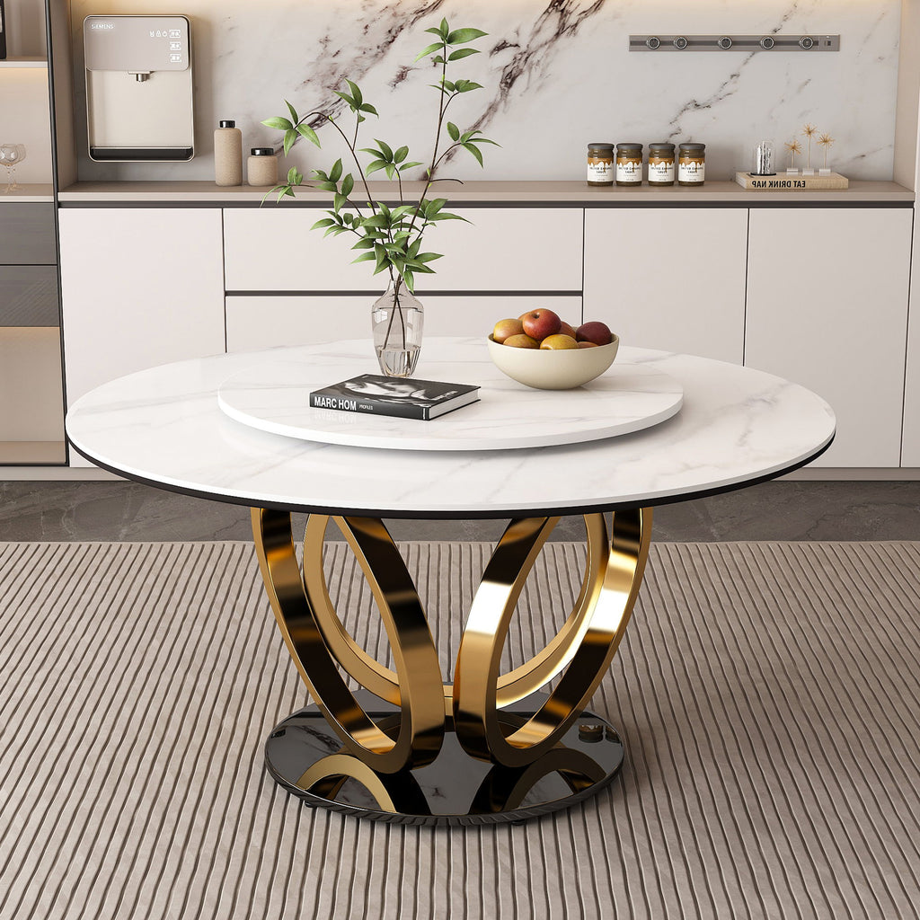 Round Dining Table With 360° Smooth Lazy Susan Stain / Heat - Gold / Black / White