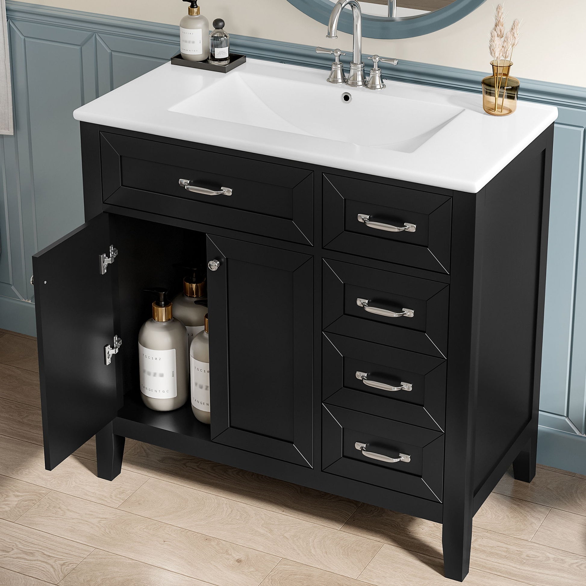 Modern Bathroom Vanity With Sink, Freestanding Design With Drawers And Doors