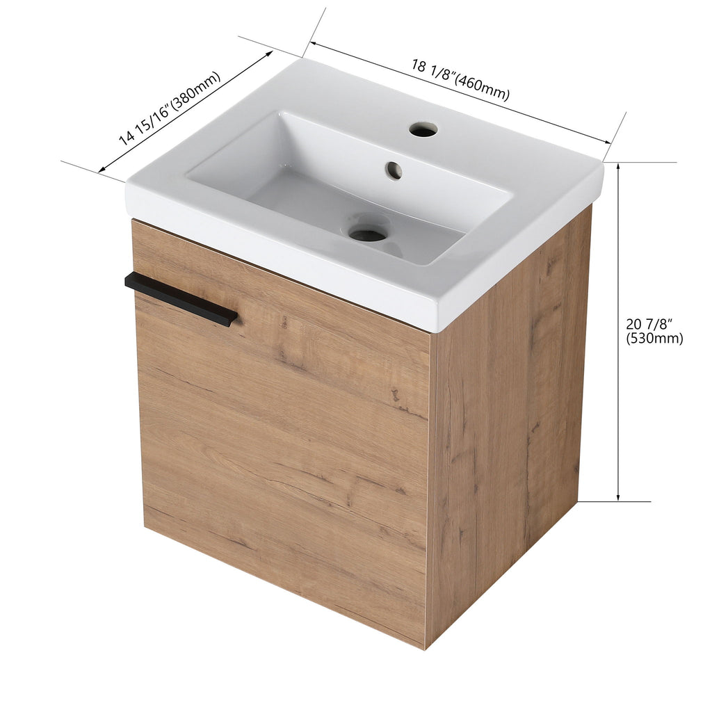 18" Wall Mounted Bathroom Vanity With Sink, Compact Design For Small Bathrooms - Imitative Oak
