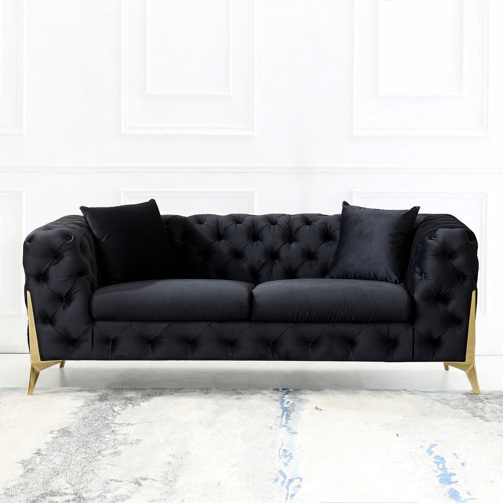 Loveseat With Diamond Button Tufting, Matching Throw Pillows