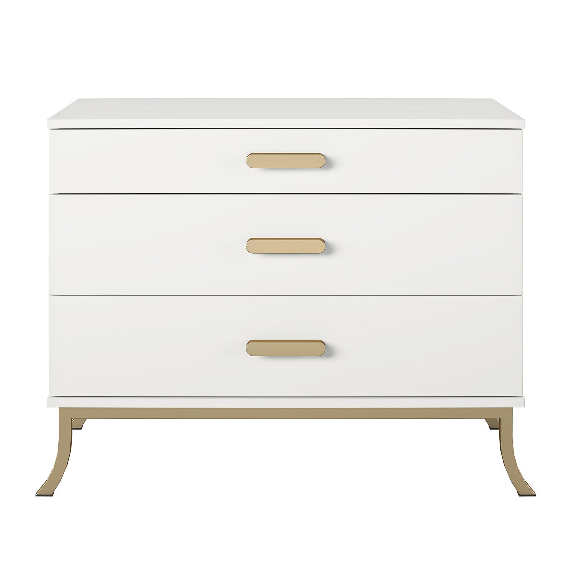 3 Drawer Dresser With Oval Handles - White / Gold