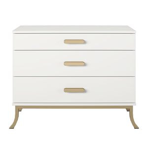 3 Drawer Dresser With Oval Handles - White / Gold