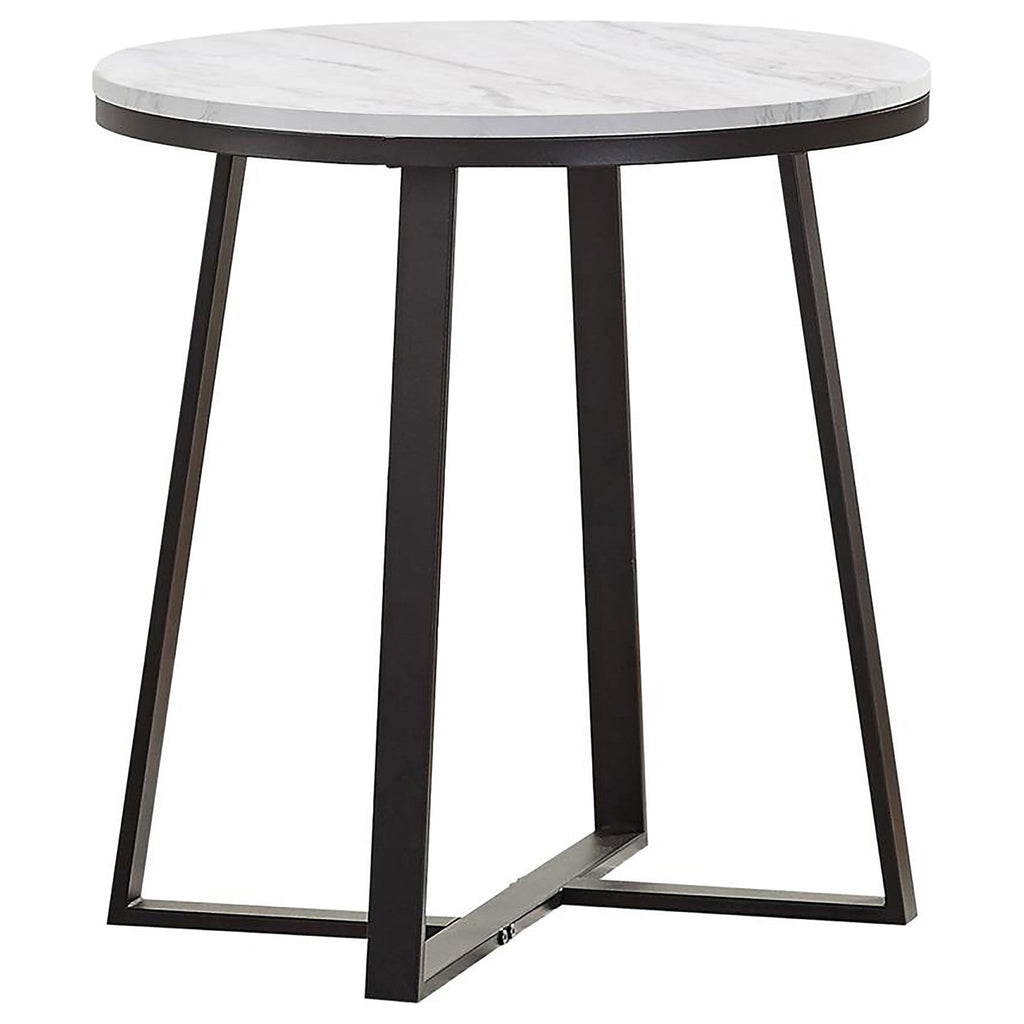 Round End Table With Base, Living Room Furniture - White