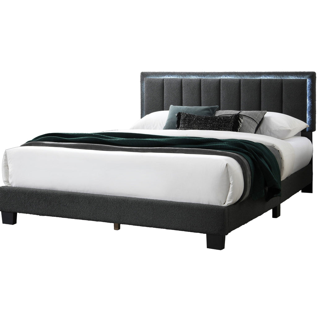 Queen Upholstered Bed With LED - Charcoal