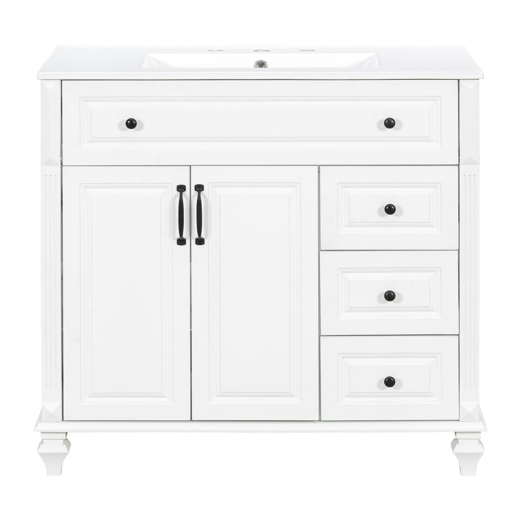 Modern Bathroom Vanity With Sink, 3 Drawers & 2 Doors