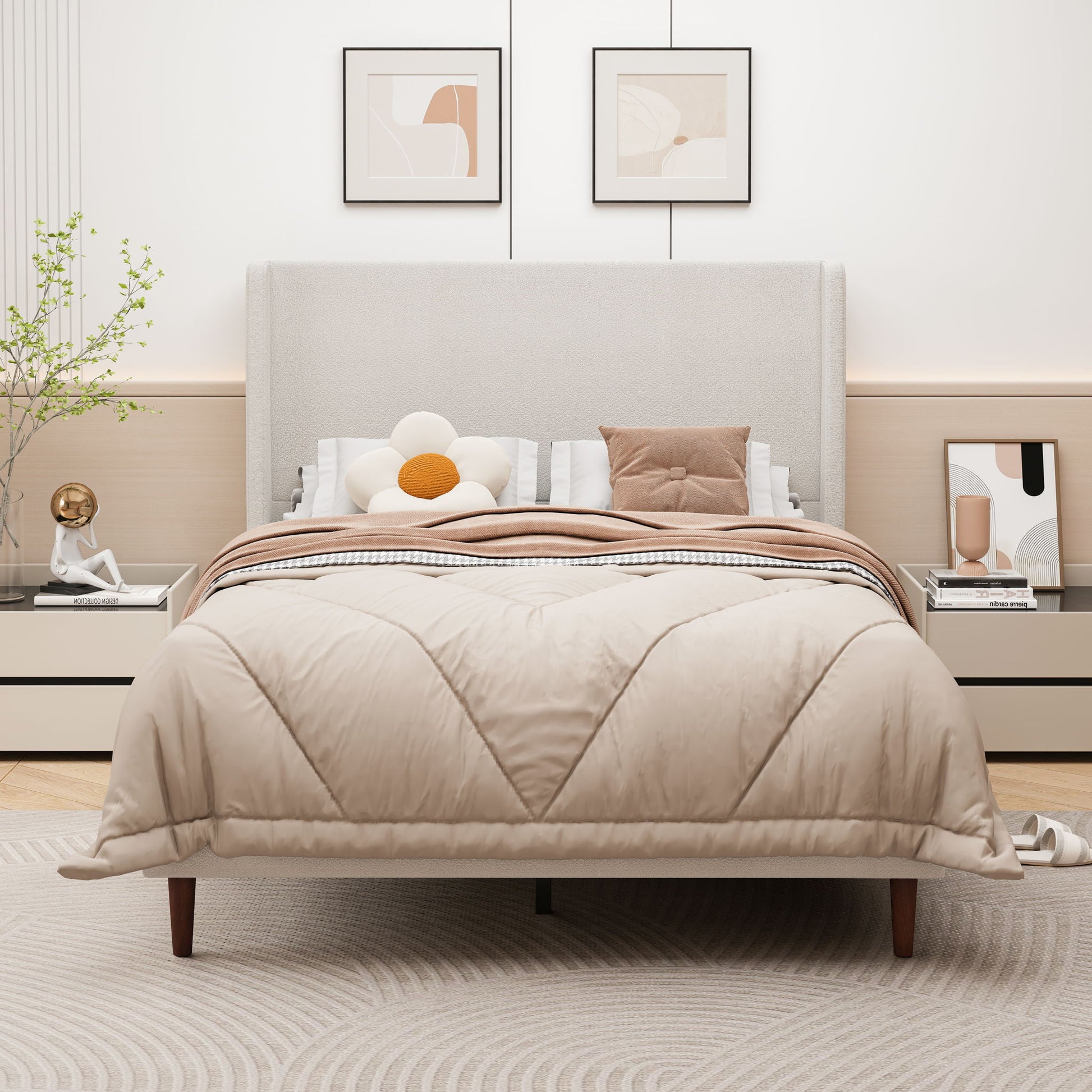 Upholstered Bed & High Headboard Design