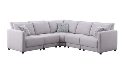 Penelope - Linen Fabric Reversible L-Shape Sectional Sofa With Pillows - Light Gray