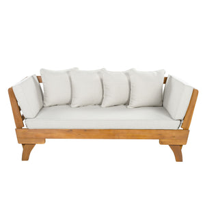 Outdoor Patio Daybed Sofa With Foldable Arm, 3 Seat With 4 Back Pillows - Beige / Teak