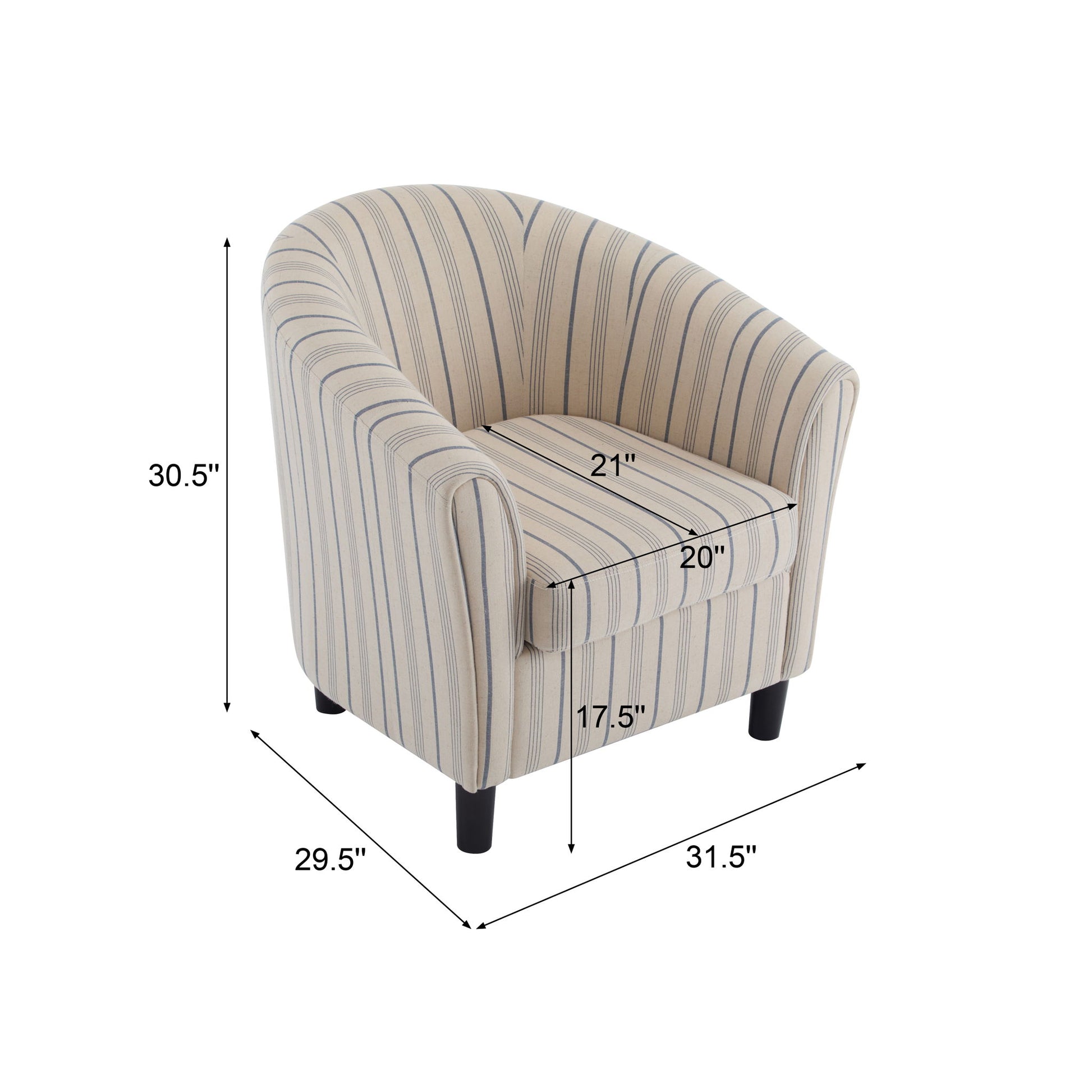 Modern Barrel Fabric Striped Barrel Chair With Channel Stitching - Beige / Blue Stripe