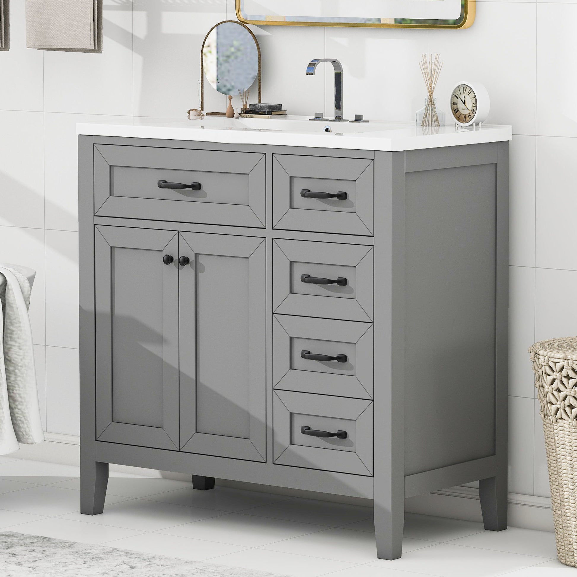 Modern Bathroom Vanity With Sink, Freestanding Design With Drawers And Doors