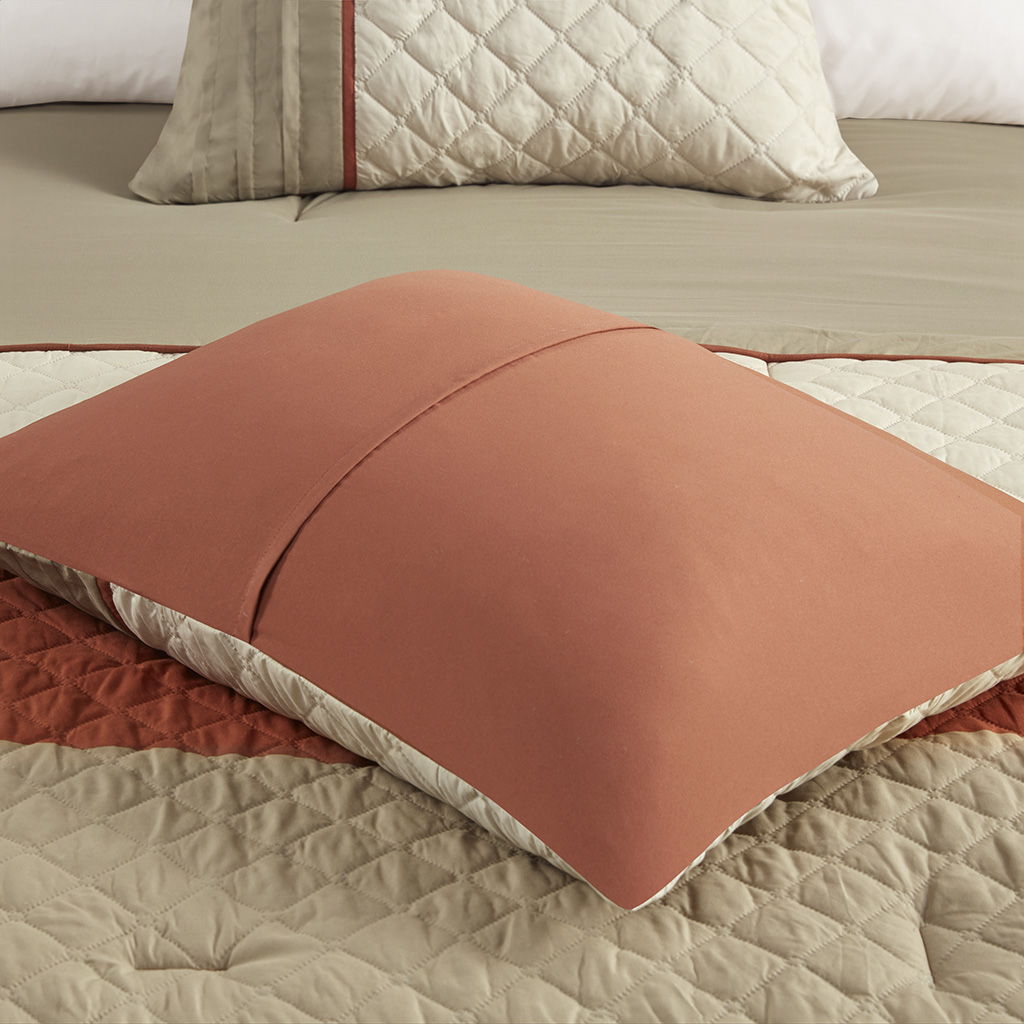 Greer - 7 Piece Color Block Stripe Comforter Set With Throw Pillows - Orange
