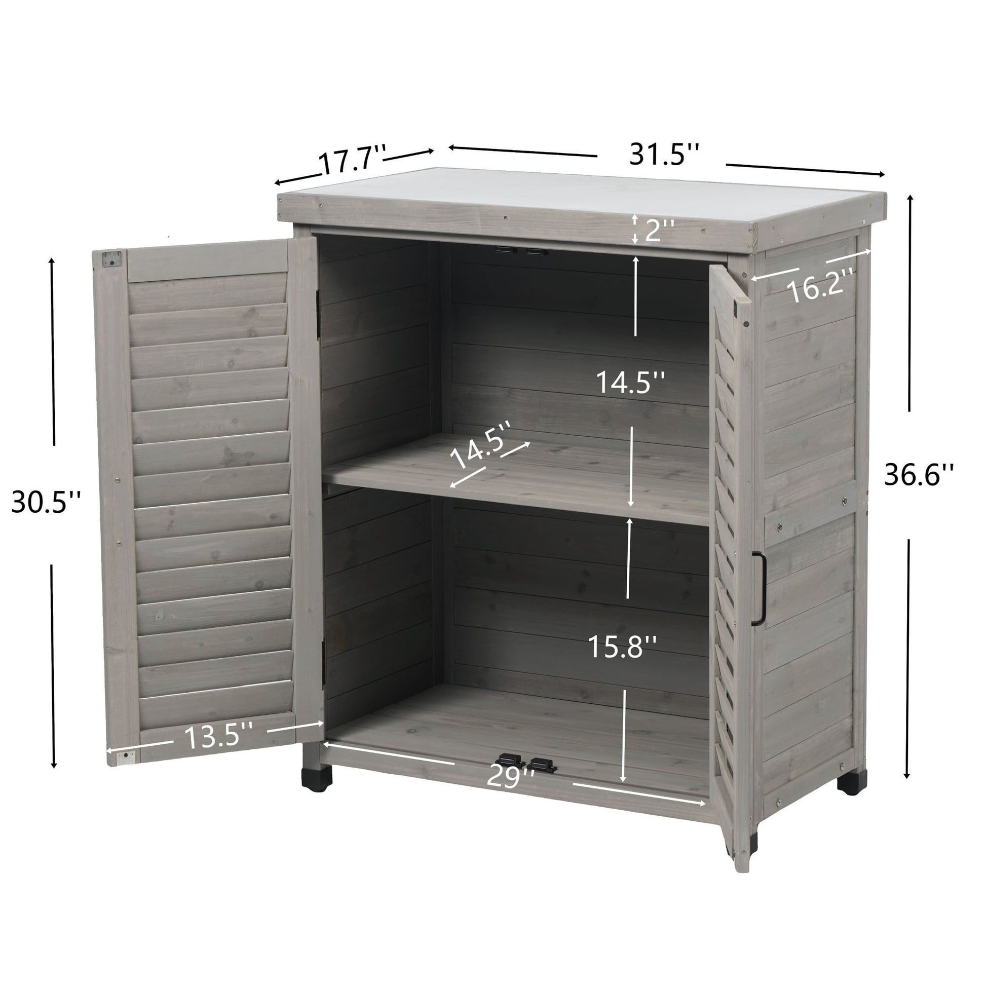 Potting Bench With Storage Cabinet And Metal Table Top For Outdoor