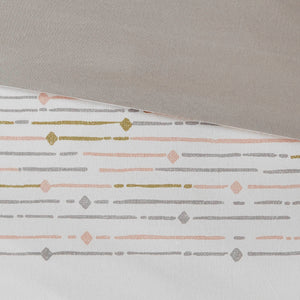 Nea - King Printed Duvet Cover Set With Trims - Off White / Gray