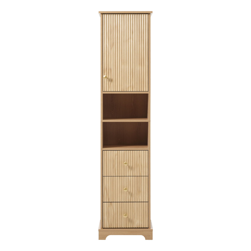 Tall Bathroom Cabinet With 1 Door, 3 Drawers, Open Storage - Wood