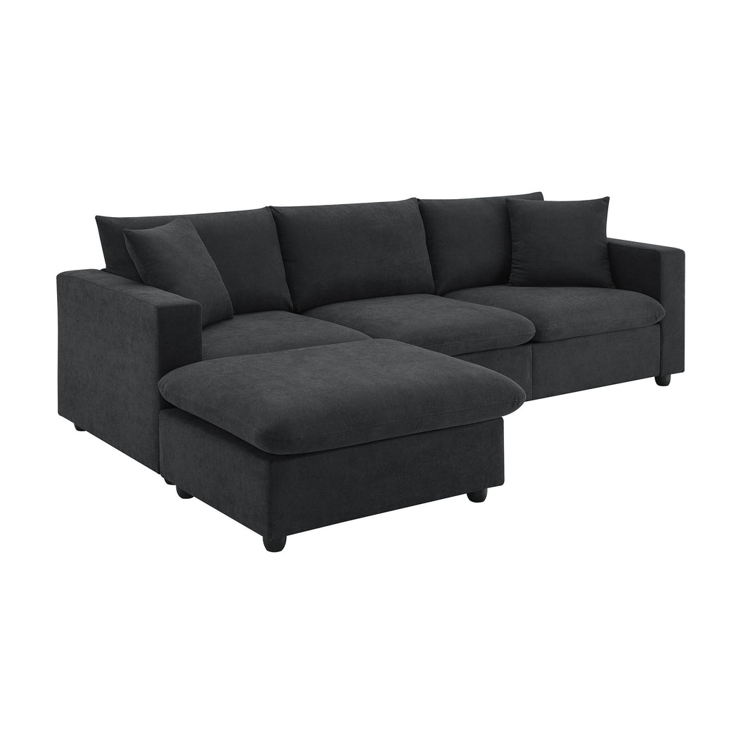 Modern Sectional Sofa With Throw Pillows, Cloud L Shaped Couch Set With Wide 4 Seat Comfy Couch Set With Movable Ottoman