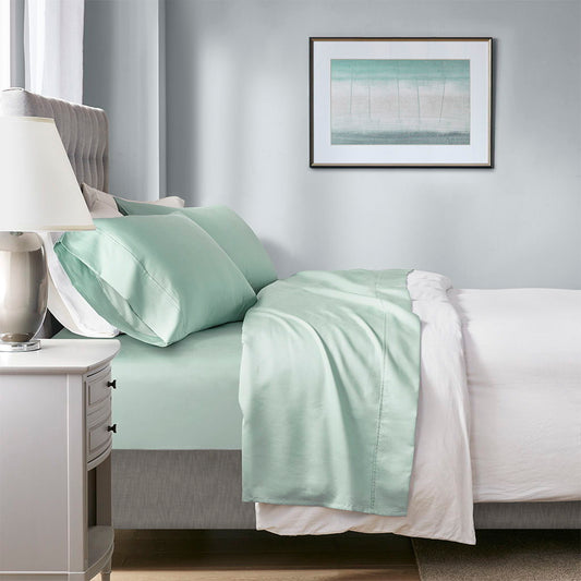 1000 Thread Count - HeiQ Smart Temperature Cotton Blend 4 Piece King Sheet Set - Seafoam