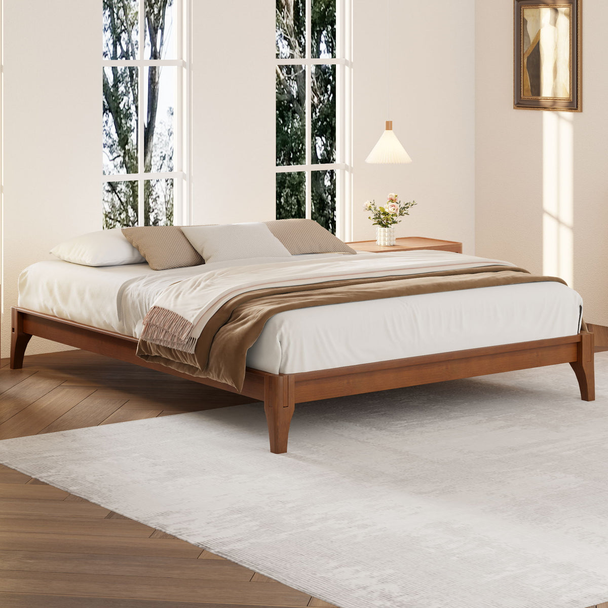 Solid Dry Bamboo Platform Bed Frame, With Slat Support