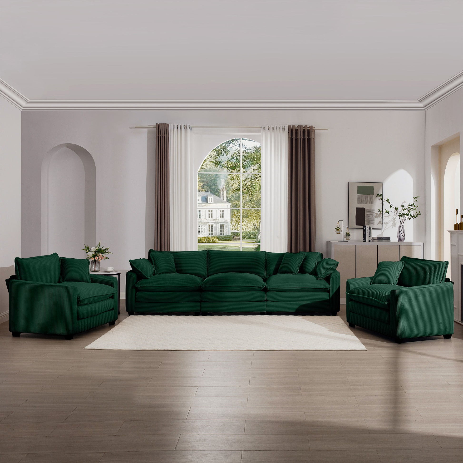 Elegant Corduroy Oversized Sectional Sofa Set With Deep Seats And Flexible Layout