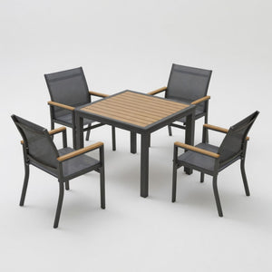 Gray Aluminum Patio Dining Set With Textilene Chairs, 5 Piece All Weather Outdoor Table And Chair Set For Patio, Porch, Garden