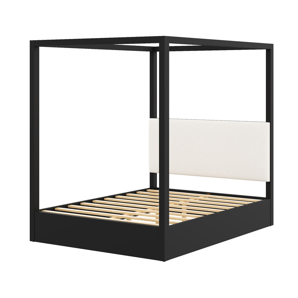 Canopy Platform Bed With Upholstered Headboard