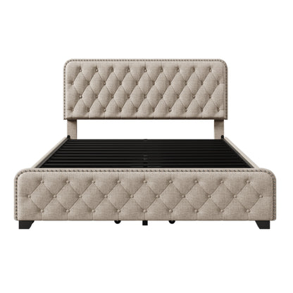 Gewnee - Queen Upholstered Platform Storage Bed - Beige