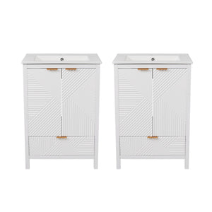 48" Bathroom Vanity Set With Textured Door Panels, Soft Close Hinges, Single Faucet Hole, Large Storage & Drawer - White