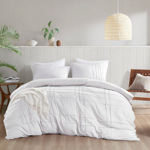 Porter - Full Soft Washed Pleated Duvet Cover Set - White