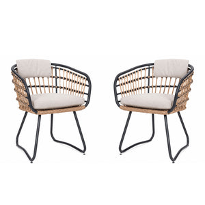 Patio All Weather Armchairs With Cushions (Set of 2) - Beige
