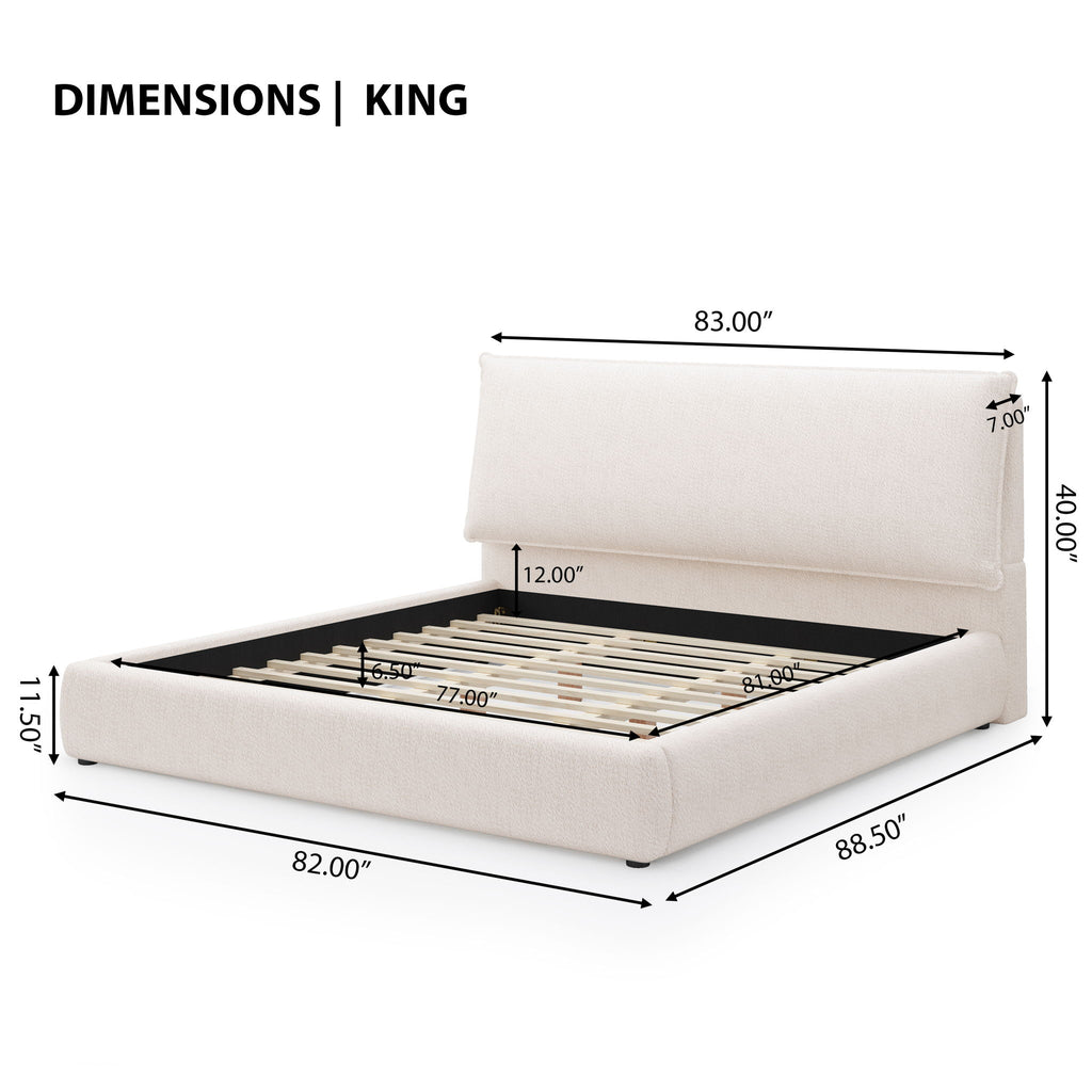 Upholstered Platform Bed Frame With Oversized Plush Pillow Headboard