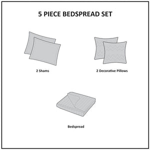 Princeton - 5 Piece Reversible Jacquard Bedspread Set - Light Blue