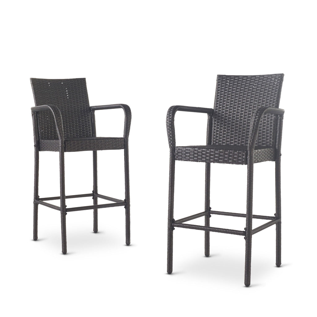 Outdoor Wicker Barstools With Rattan And Iron Frame