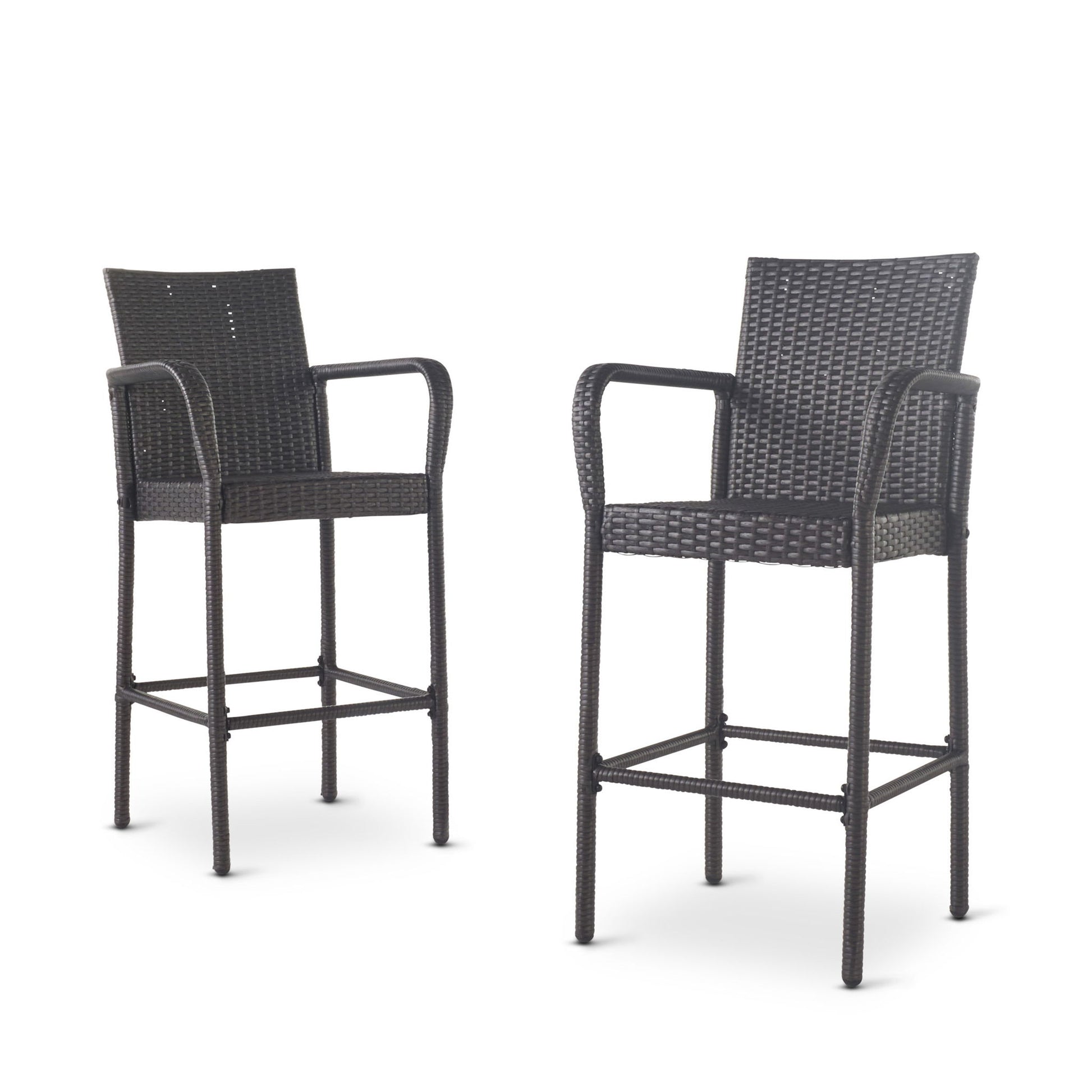 Outdoor Wicker Barstools With Rattan And Iron Frame